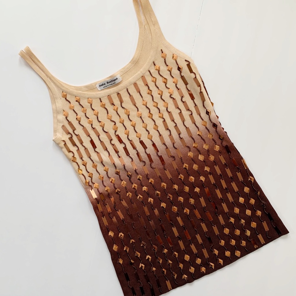 India Boutique Embellished Ribbed Tank - Ombre